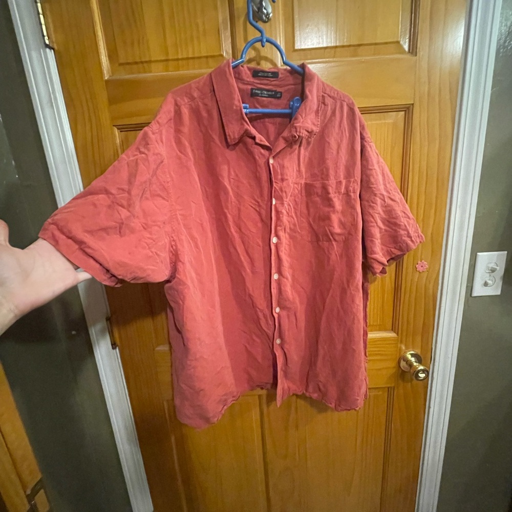 Big and Tall Daniel Cremieux Coral Casual Silk and Linen Button Down Shirt